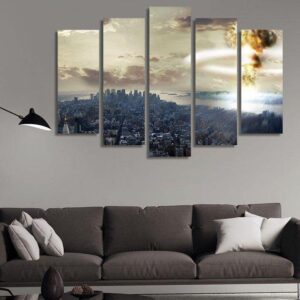 Nuclear Bomb Striking A City - Nature 5 Panel Canvas Art Wall Decor