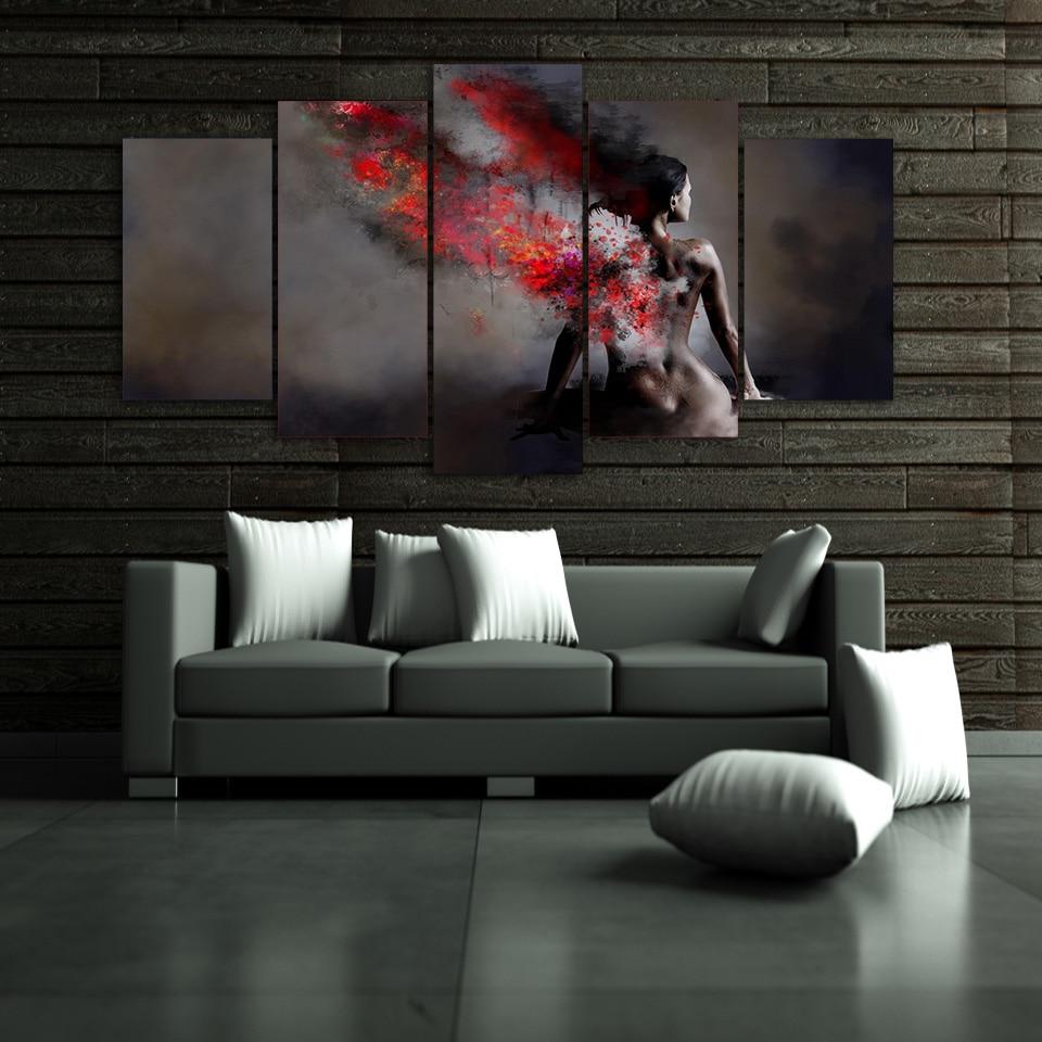 Nude Girl Back Color - Abstract 5 Panel Canvas Art Wall Decor Nude Girl Back Color - Abstract 5 Panel Canvas Art Wall Decor