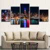 Nyc Nightscape - Nature 5 Panel Canvas Art Wall Decor