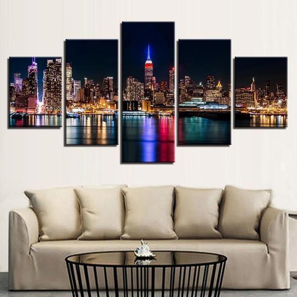 Nyc Nightscape - Nature 5 Panel Canvas Art Wall Decor Nyc Nightscape - Nature 5 Panel Canvas Art Wall Decor