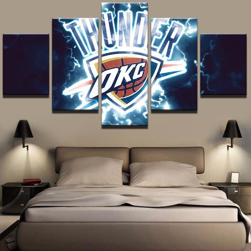 OKC Thunder NBA Basketball - 5 Panel Canvas Art Wall Decor OKC Thunder NBA Basketball - 5 Panel Canvas Art Wall Decor
