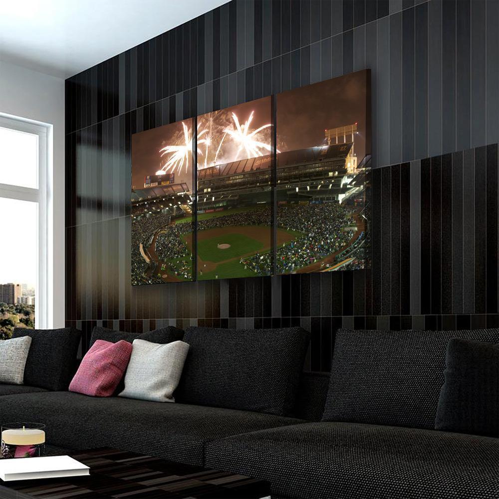 Oakland Athletics Stadium Night Baseball 3 Pieces - 3 Panel Canvas Art Wall Decor Oakland Athletics Stadium Night Baseball 3 Pieces - 3 Panel Canvas Art Wall Decor