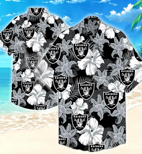 Oakland Raiders Flower Hawaiian Shirt Summer Button Up Oakland Raiders Flower Hawaiian Shirt Summer Button Up