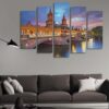 Oberbaum Bridge Berlin At Sunset - Nature 5 Panel Canvas Art Wall Decor
