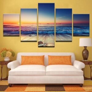 Ocean Beach Sunset Abstract - Nature 5 Panel Canvas Art Wall Decor