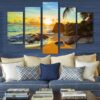 Ocean Beach Sunset - Nature 5 Panel Canvas Art Wall Decor
