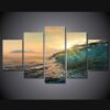 Ocean Sea Rolling Wave Sunset 02 - Space 5 Panel Canvas Art Wall Decor