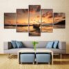 Ocean Sea Surf At Sunrise Sunset On Beach - Ocean 5 Panel Canvas Art Wall Decor