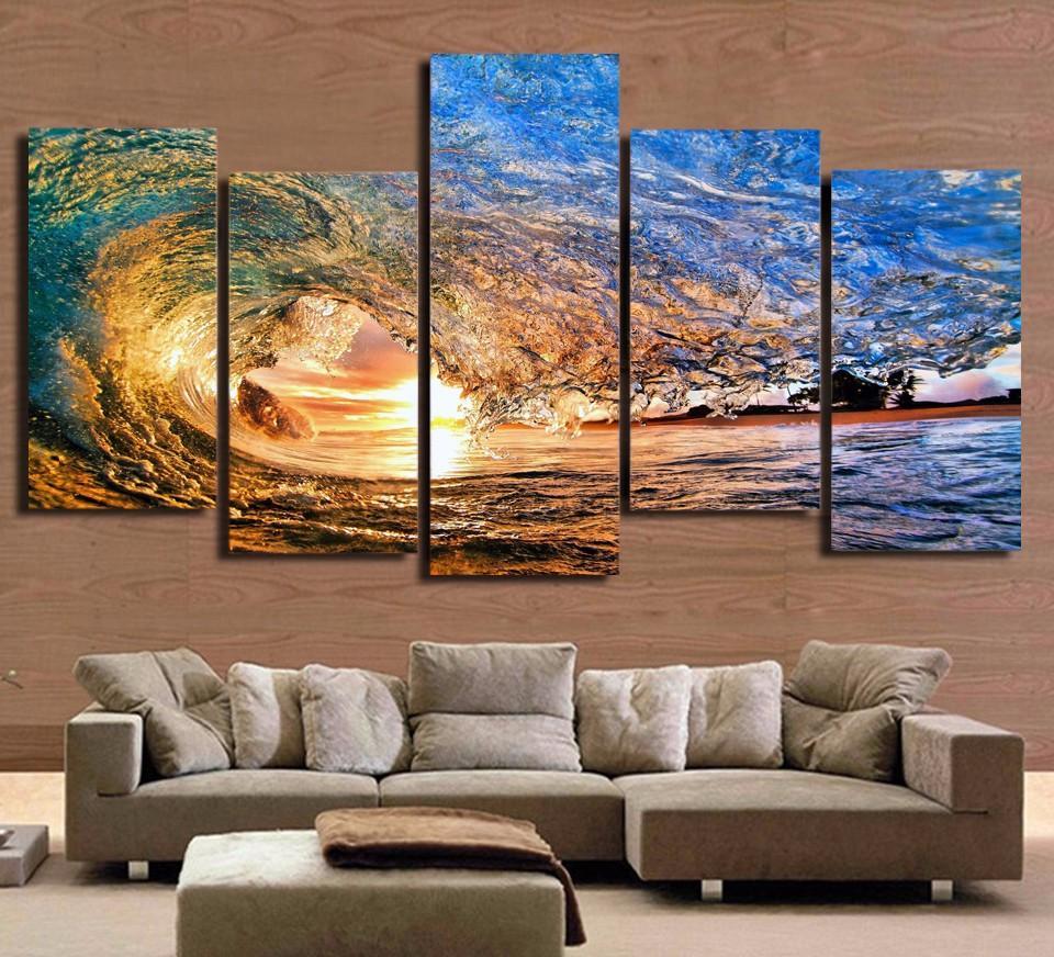 Ocean Sea Wave Sunset Seascape 1 - Nature 5 Panel Canvas Art Wall Decor Ocean Sea Wave Sunset Seascape 1 - Nature 5 Panel Canvas Art Wall Decor