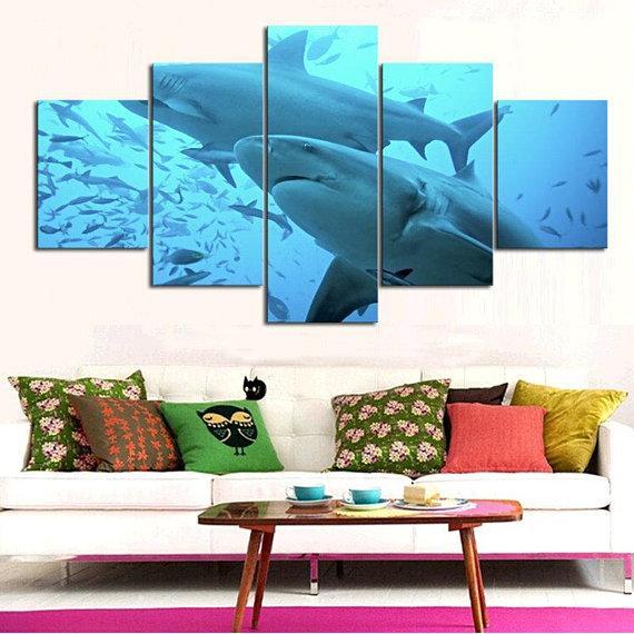 Ocean Shark - Animal 5 Panel Canvas Art Wall Decor Ocean Shark - Animal 5 Panel Canvas Art Wall Decor