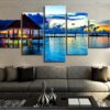 Ocean Sunset Vacation Dock - Nature 5 Panel Canvas Art Wall Decor