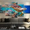 Ocean Turtle - Animal 5 Panel Canvas Art Wall Decor