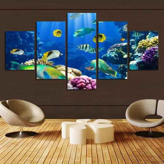 Ocean Vs Fishing - Ocean 5 Panel Canvas Art Wall Decor Ocean Vs Fishing - Ocean 5 Panel Canvas Art Wall Decor