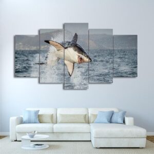 Ocean shark jumps - Animal 5 Panel Canvas Art Wall Decor