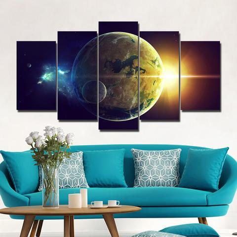 Oceans Of The Planet And Two Star - Space 5 Panel Canvas Art Wall Decor Oceans Of The Planet And Two Star - Space 5 Panel Canvas Art Wall Decor