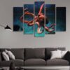 Octopus - Animal 5 Panel Canvas Art Wall Decor