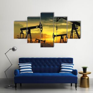 Oil Pump Jack In Operation - Automative 5 Panel Canvas Art Wall Decor