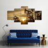 Oil Pump Jacks At Sunset Sky Nature - 5 Panel Canvas Art Wall Decor