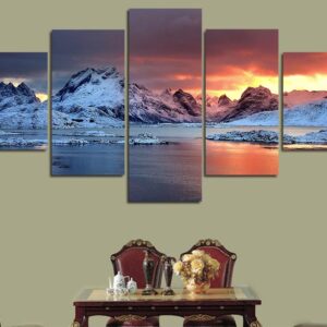 Okulsarlon In Iceland - Nature 5 Panel Canvas Art Wall Decor