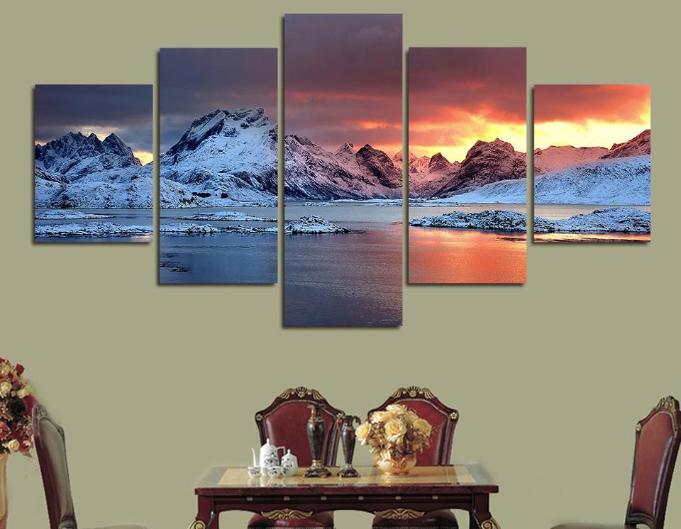 Okulsarlon In Iceland - Nature 5 Panel Canvas Art Wall Decor Okulsarlon In Iceland - Nature 5 Panel Canvas Art Wall Decor