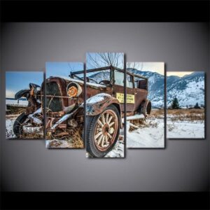 Old Broken Car Jalopy Hd - Automative 5 Panel Canvas Art Wall Decor
