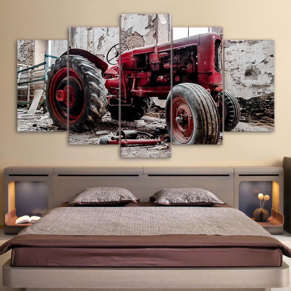 Old Broken Tractor Car - Automative 5 Panel Canvas Art Wall Decor Old Broken Tractor Car - Automative 5 Panel Canvas Art Wall Decor