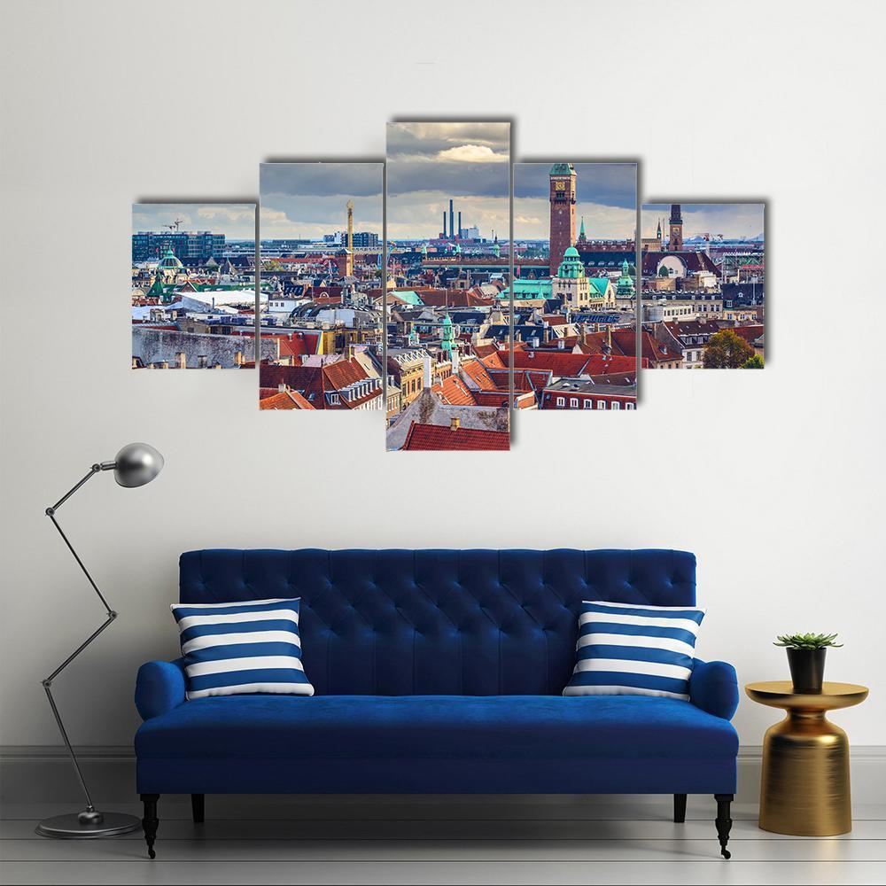 Old City Skyline Of Copenhagen - Nature 5 Panel Canvas Art Wall Decor Old City Skyline Of Copenhagen - Nature 5 Panel Canvas Art Wall Decor