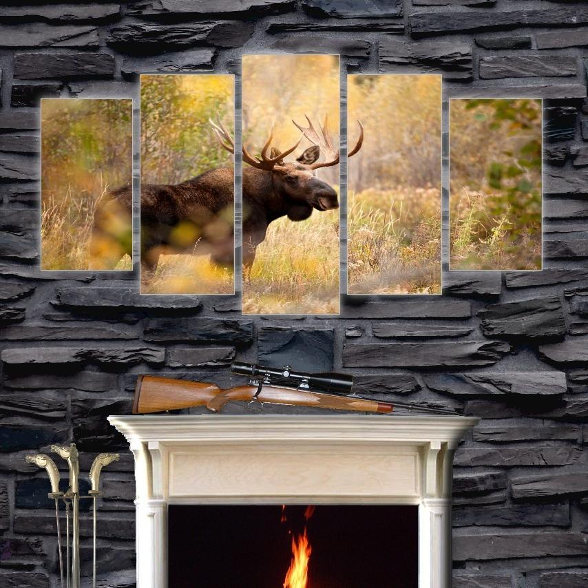 Old Elk In Forest Fashion Deer - Animal 5 Panel Canvas Art Wall Decor Old Elk In Forest Fashion Deer - Animal 5 Panel Canvas Art Wall Decor