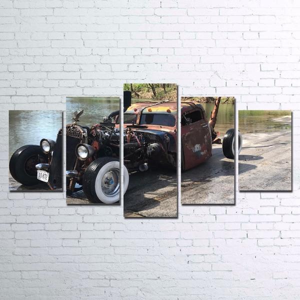 Old Hot Rod Rat Rod Patina Distressed Car - Automative 5 Panel Canvas Art Wall Decor Old Hot Rod Rat Rod Patina Distressed Car - Automative 5 Panel Canvas Art Wall Decor