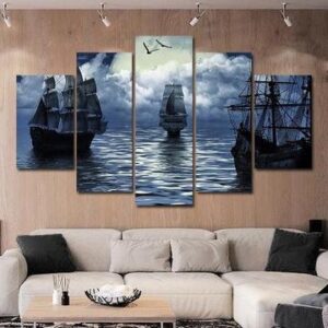Old Ship - Automative 5 Panel Canvas Art Wall Decor