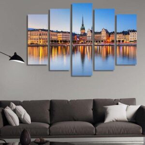 Old Town Gamla Stan In Stockholm - Nature 5 Panel Canvas Art Wall Decor