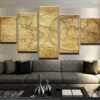Old World Rustic Map - Abstract 5 Panel Canvas Art Wall Decor