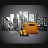 Old Yellow Classic Ford Street Rod With Grey City 01 - Nature 5 Panel Canvas Art Wall Decor