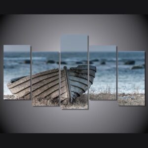 Old small wooden boat - Nature 5 Panel Canvas Art Wall Decor