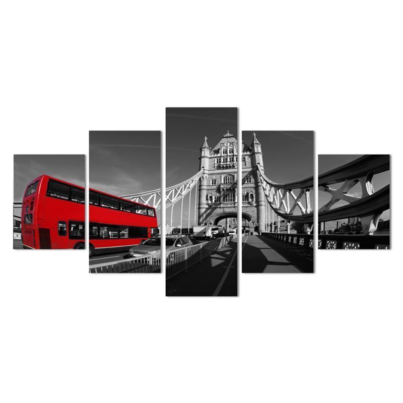 On London Bus Landscape - Automative 5 Panel Canvas Art Wall Decor On London Bus Landscape - Automative 5 Panel Canvas Art Wall Decor