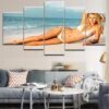 On The Beach Sexy Maria Sharapova Bikini Beauty - Abstract 5 Panel Canvas Art Wall Decor