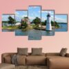 One Island In Thousand Islands Region In Fall Of New York State - Nature 5 Panel Canvas Art Wall Decor