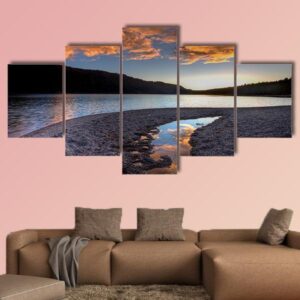 Orange Clouds At Sunset Over Pend Oreille Lake - Nature 5 Panel Canvas Art Wall Decor