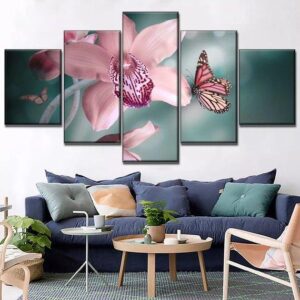 Orchid Butterfly - Nature 5 Panel Canvas Art Wall Decor