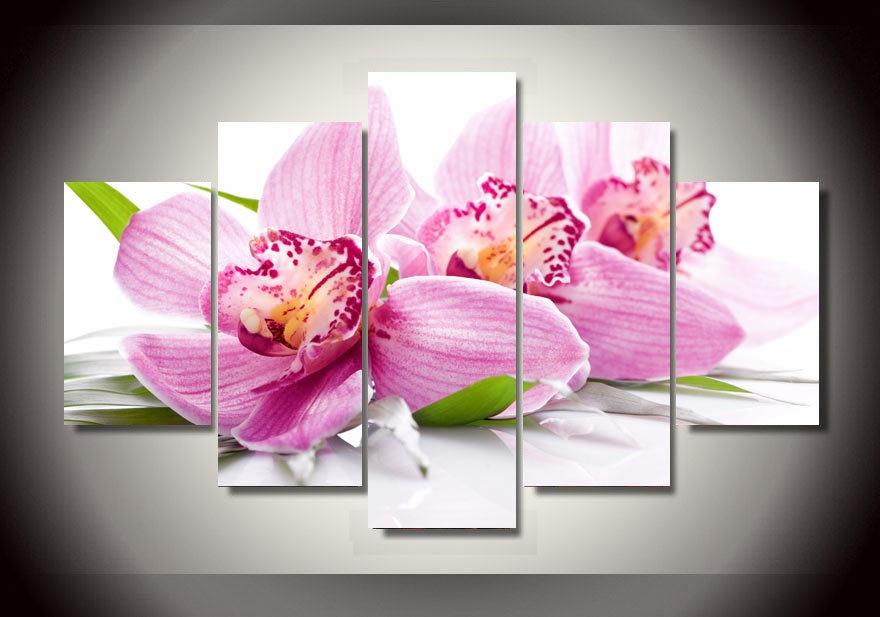 Orchid Flowers - Nature 5 Panel Canvas Art Wall Decor Orchid Flowers - Nature 5 Panel Canvas Art Wall Decor