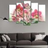 Orchids With Butterflies - Nature 5 Panel Canvas Art Wall Decor