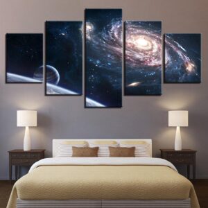 Outer Space Planet Starry Sky - Space 5 Panel Canvas Art Wall Decor