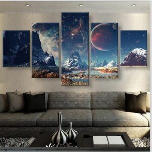 Outer Space World Fantasy - Movie 5 Panel Canvas Art Wall Decor