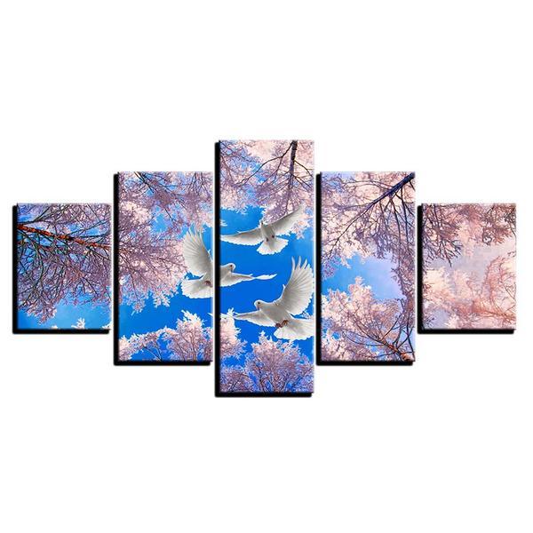 Ove Bird Cherry Blossom - Animal 5 Panel Canvas Art Wall Decor Ove Bird Cherry Blossom - Animal 5 Panel Canvas Art Wall Decor