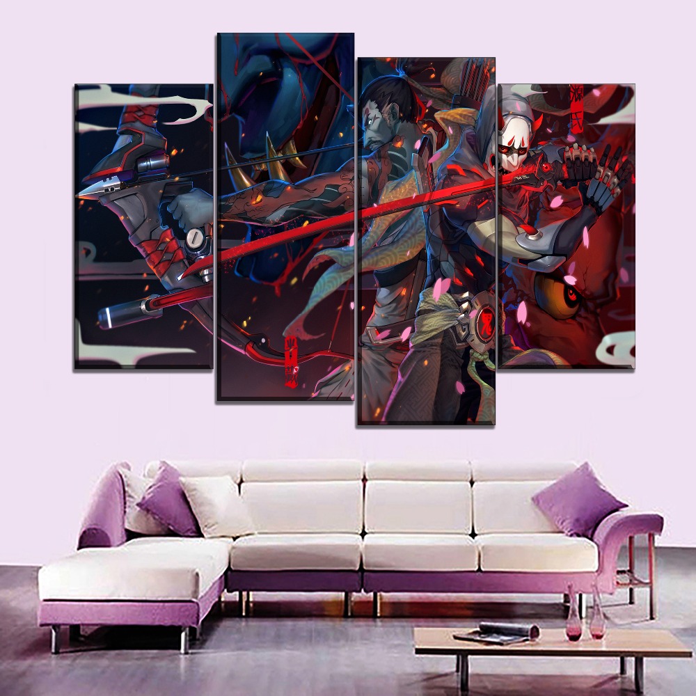 Overwatch Genji And Hanzo Gaming 4 Pieces - 4 Panel Canvas Art Wall Decor Overwatch Genji And Hanzo Gaming 4 Pieces - 4 Panel Canvas Art Wall Decor