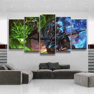 Overwatch: Genji Vs Hanzo - Gaming 5 Panel Canvas Art Wall Decor