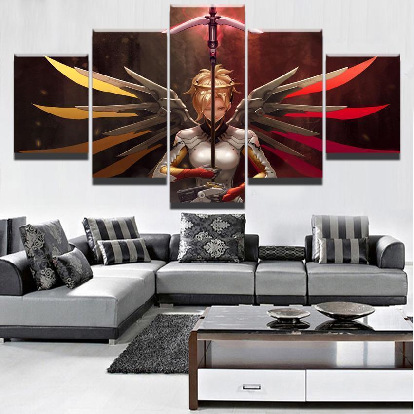 Overwatch Mercy Champion Poster Gaming - 5 Panel Canvas Art Wall Decor Overwatch Mercy Champion Poster Gaming - 5 Panel Canvas Art Wall Decor