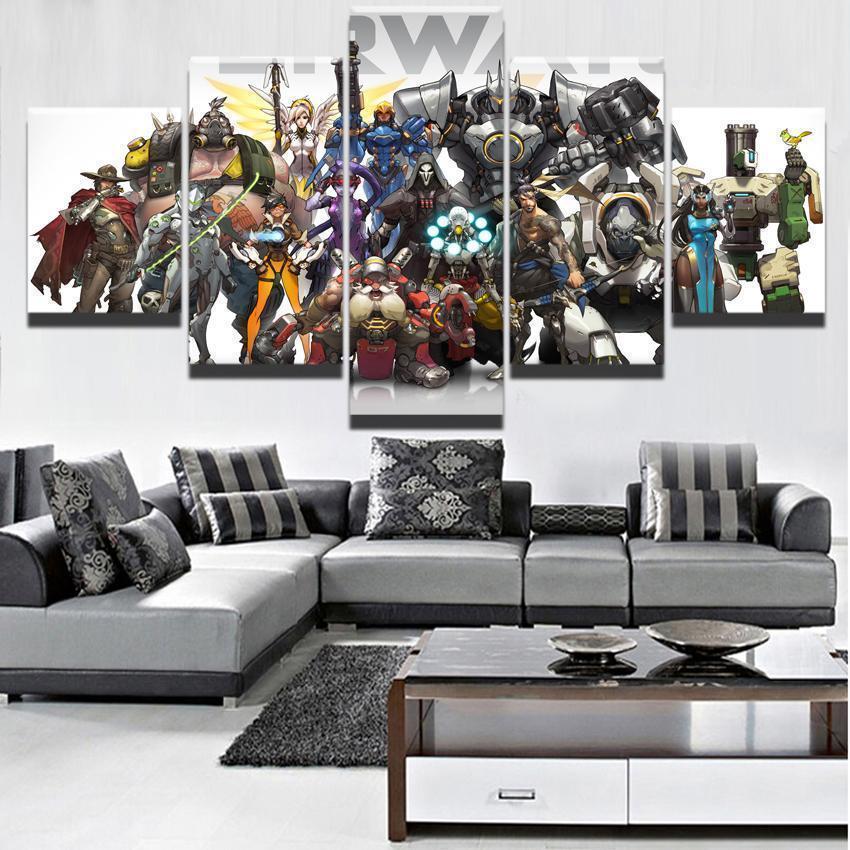 Overwatch Multi Champion Gaming - 5 Panel Canvas Art Wall Decor Overwatch Multi Champion Gaming - 5 Panel Canvas Art Wall Decor