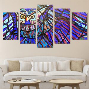 Owl Cartoon - Abstract Animal 5 Panel Canvas Art Wall Decor