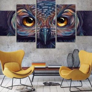 Owl Colorful 3 - Abstract Animal 5 Panel Canvas Art Wall Decor